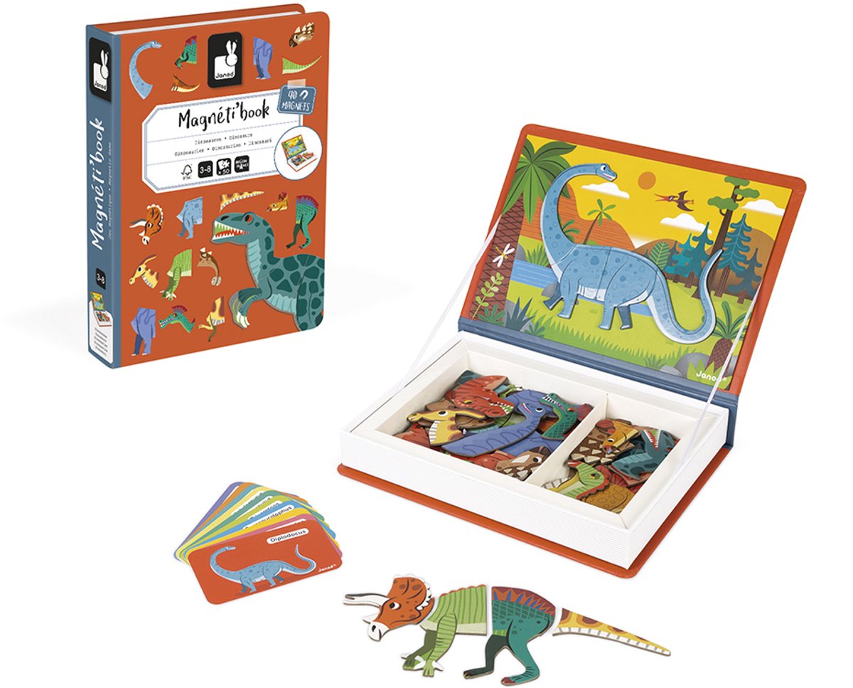 Janod - magnetibook - dinosauro - set da gioco con libro magnetico