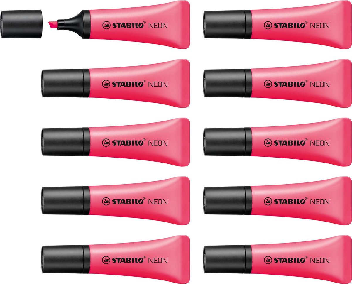 Stabilo neon - evidenziatore - forma tubolare unica - rosa - scatola da 10 pezzi