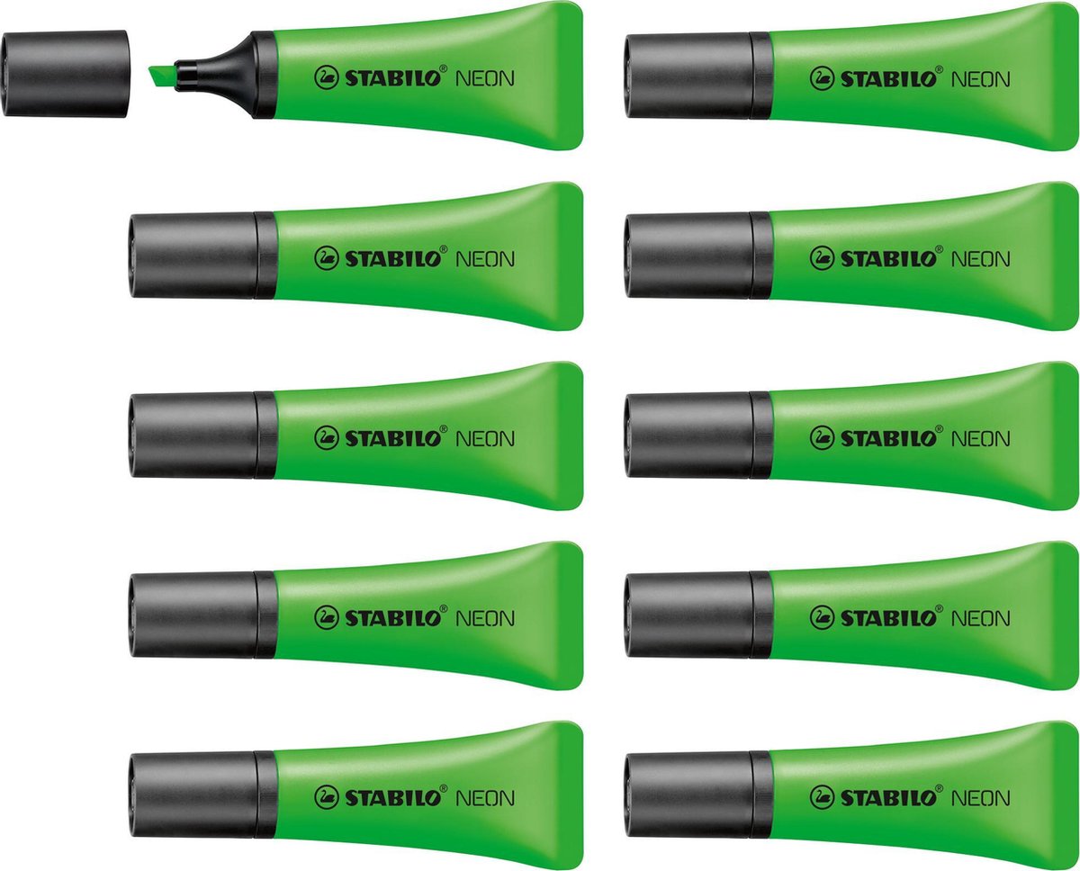 Stabilo neon - evidenziatore - forma tubolare unica - verde - scatola da 10 pezzi