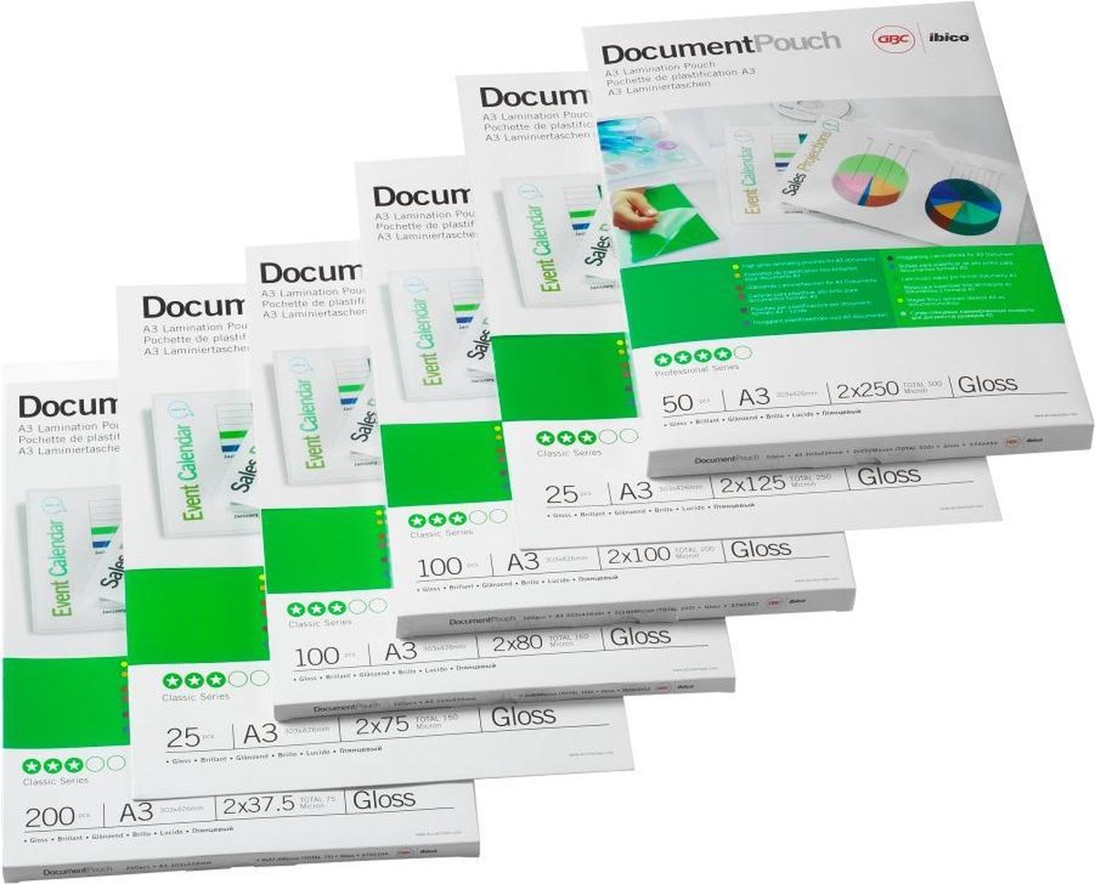 Gbc - buste per plastificazione documenti - per documenti A3 - 250 micron - opaca - 100 pezzi