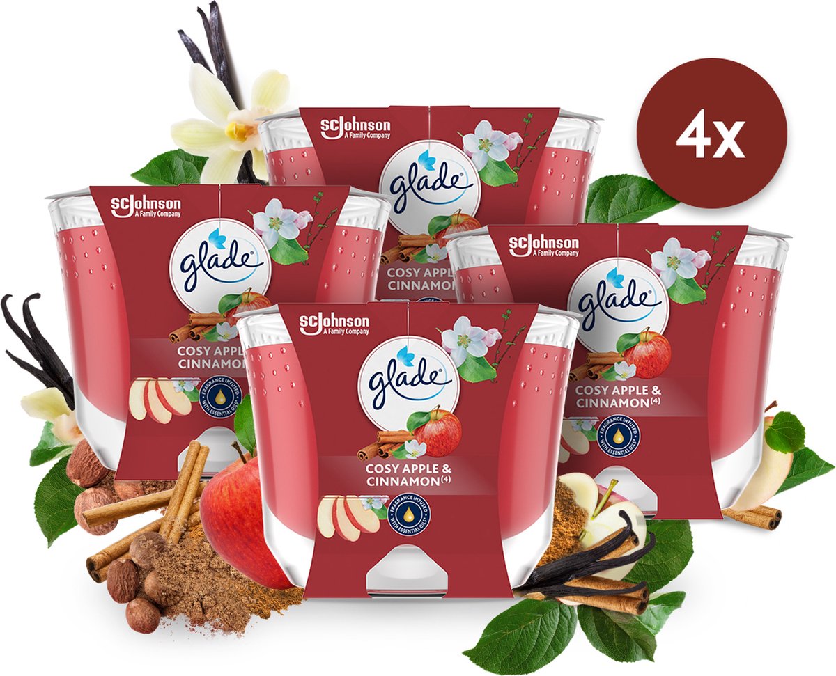Glade lang brandende kaars cozy apple cinnamon 100% raapzaadwax