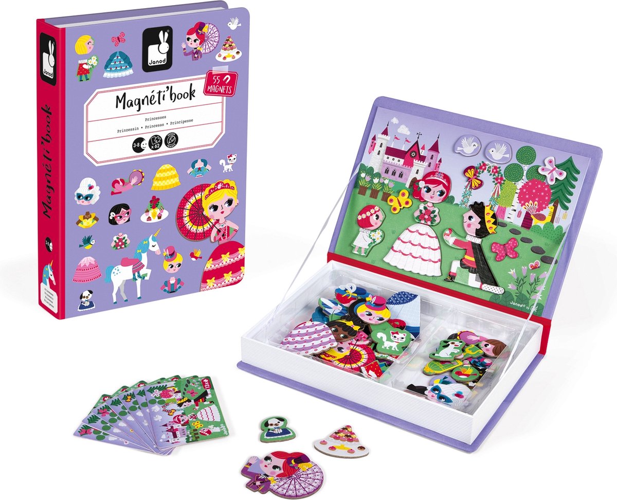 Janod - magnetibook - principesse - set da gioco con libro magnetico