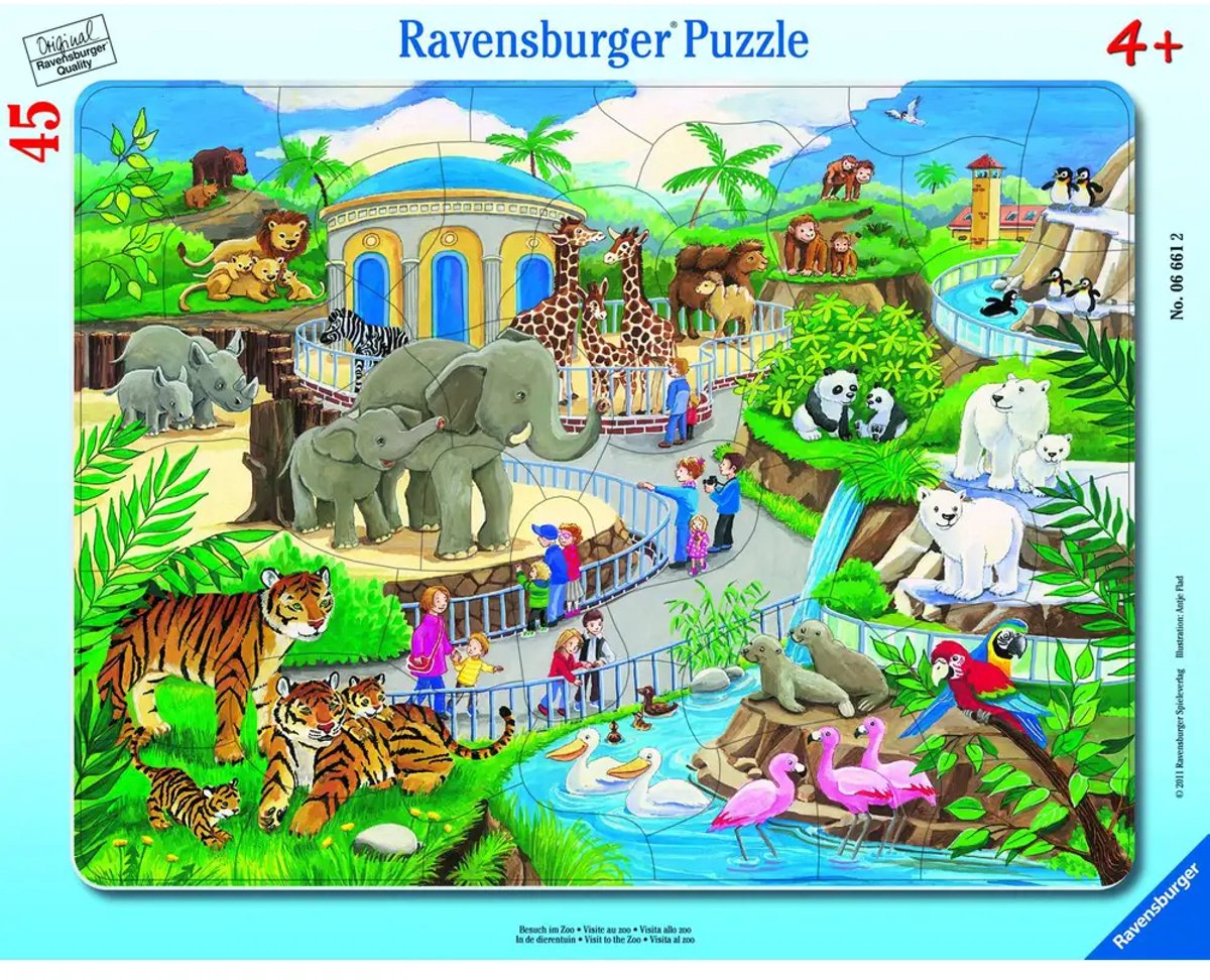 Ravensburger puzzel kinderpuzzel zoo bezoek 45 stukjes karton.