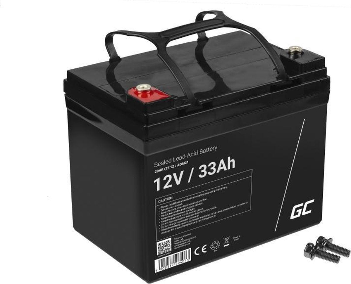 Green cell 12v 33ah vrla agm accu met b3 terminal
