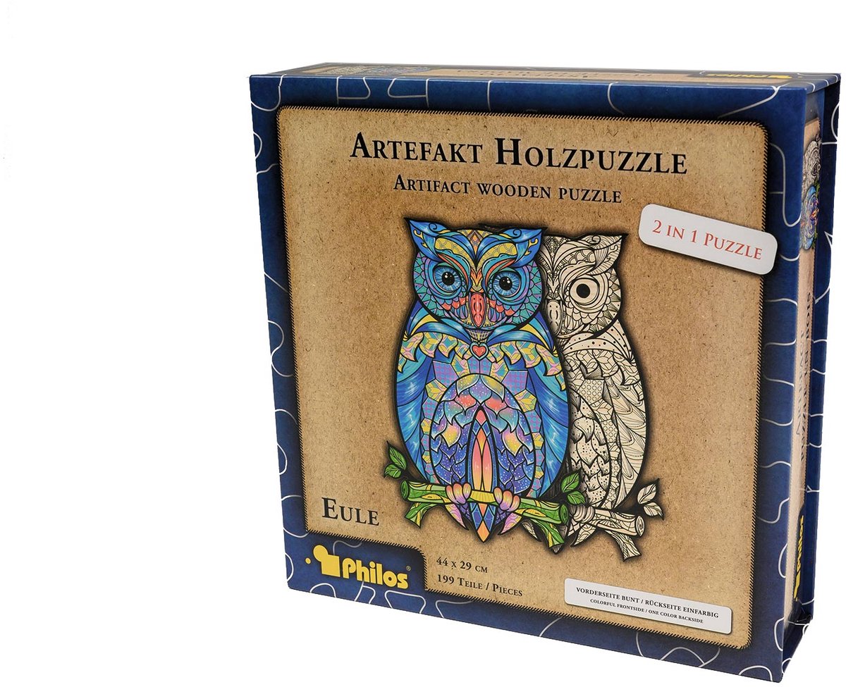 Puzzle de madera Philos animales 2 en 1 búho Puzzle de 199 piezas.