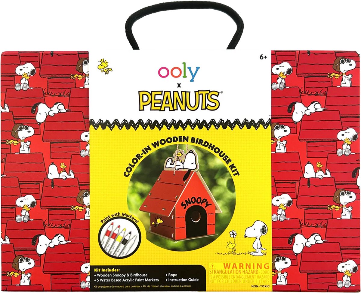 Ooly - x peanuts - d.i.y. snoopy houten vogelhuisje + 5 acrylverfstiften