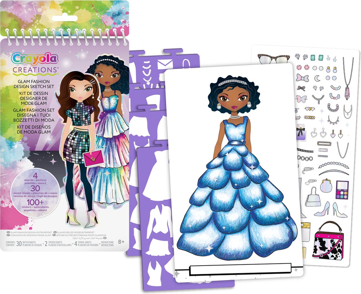 Crayola - creazioni - libro da colorare - set moda glam - set disegno con stencil e adesivi per bambini