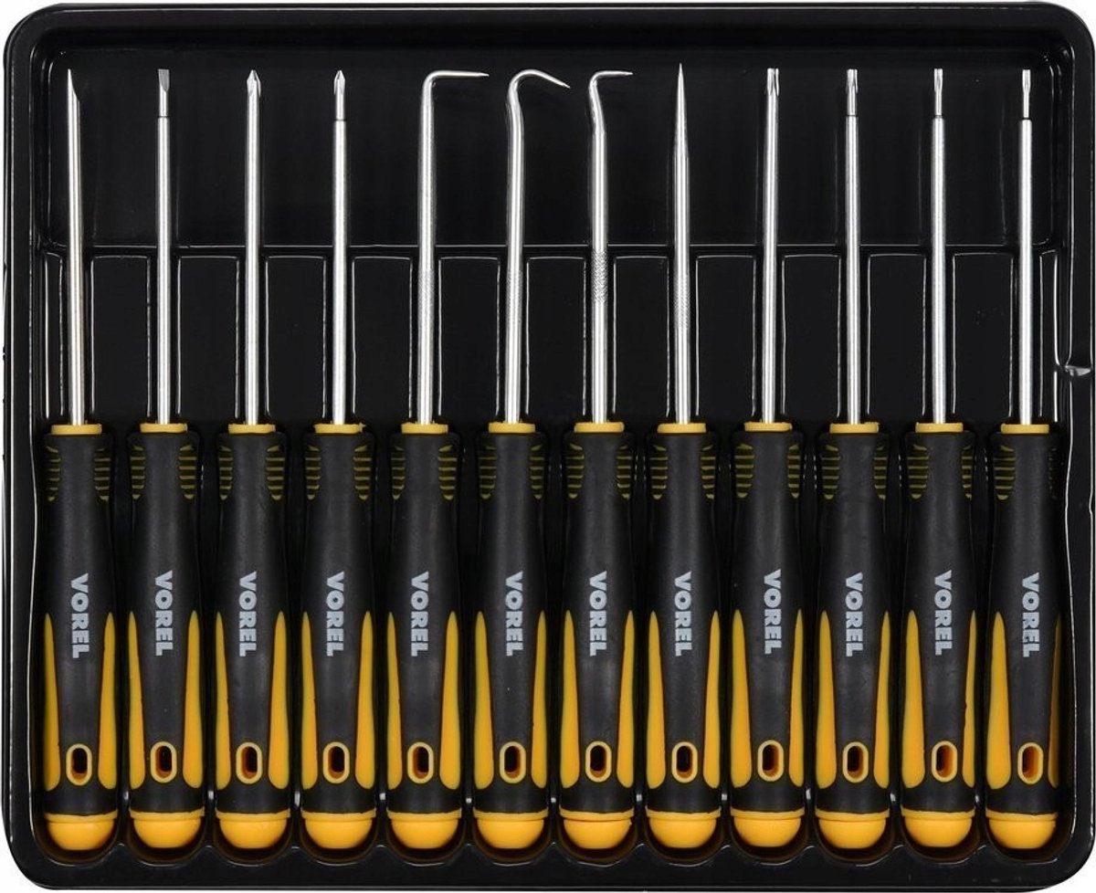 Vorel precisie schroevendraaierset met 12 haken - 12 stuks