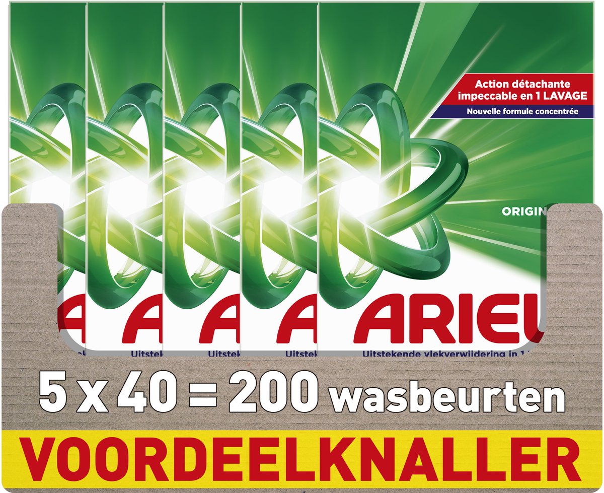 Ariel detergente en polvo de rápida disolución original - 5 x 40 dosis