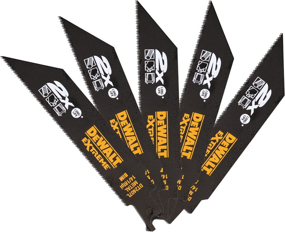 Dewalt dt2407l-qz - lama per sega reciproca - metal extreme - 152mm - 1.4-1.8mm - 5 pezzi