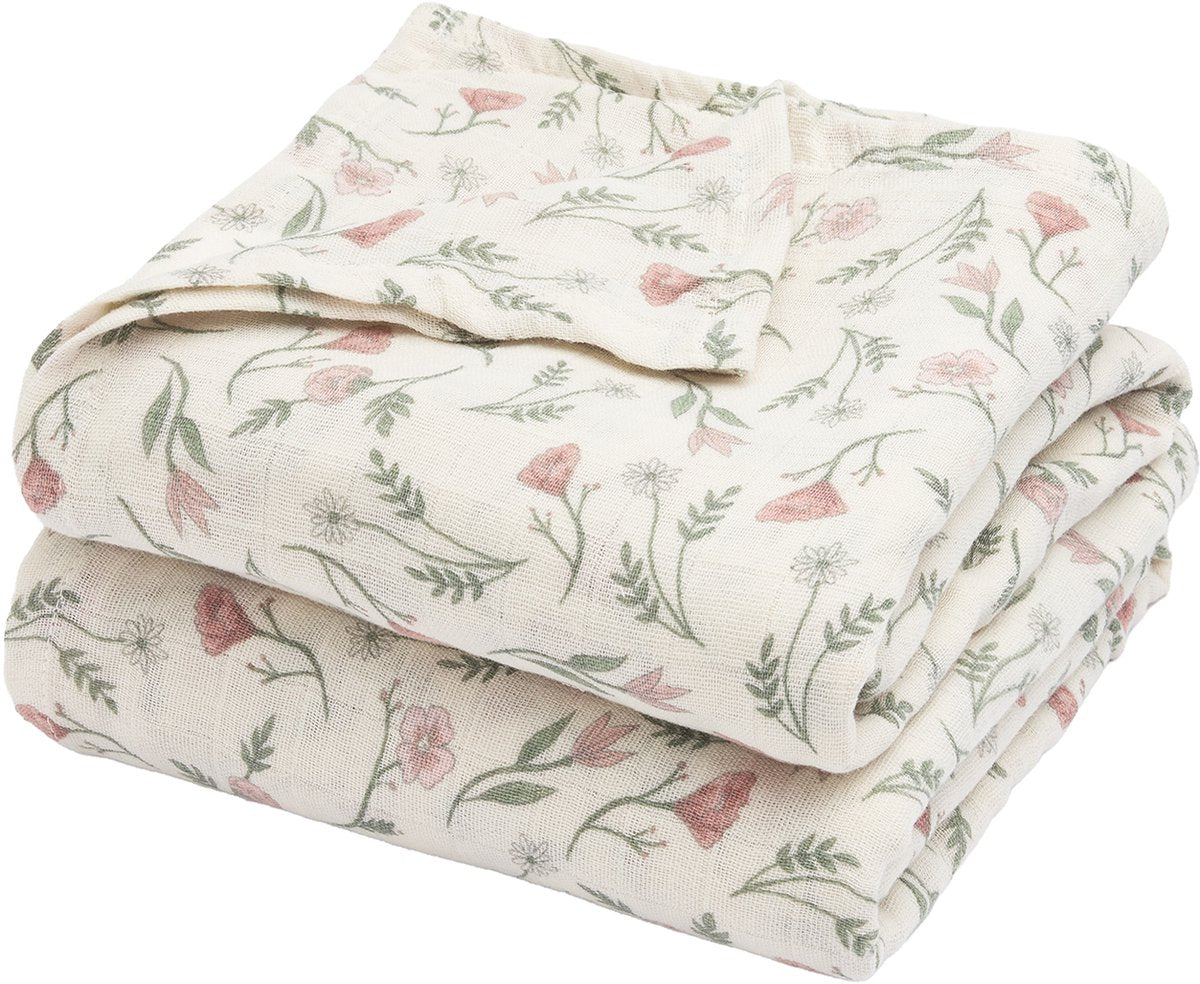 Meyco baby flower swaddle - 2-pack - pre-washed hydrofiel - multicolour - 120x120cm