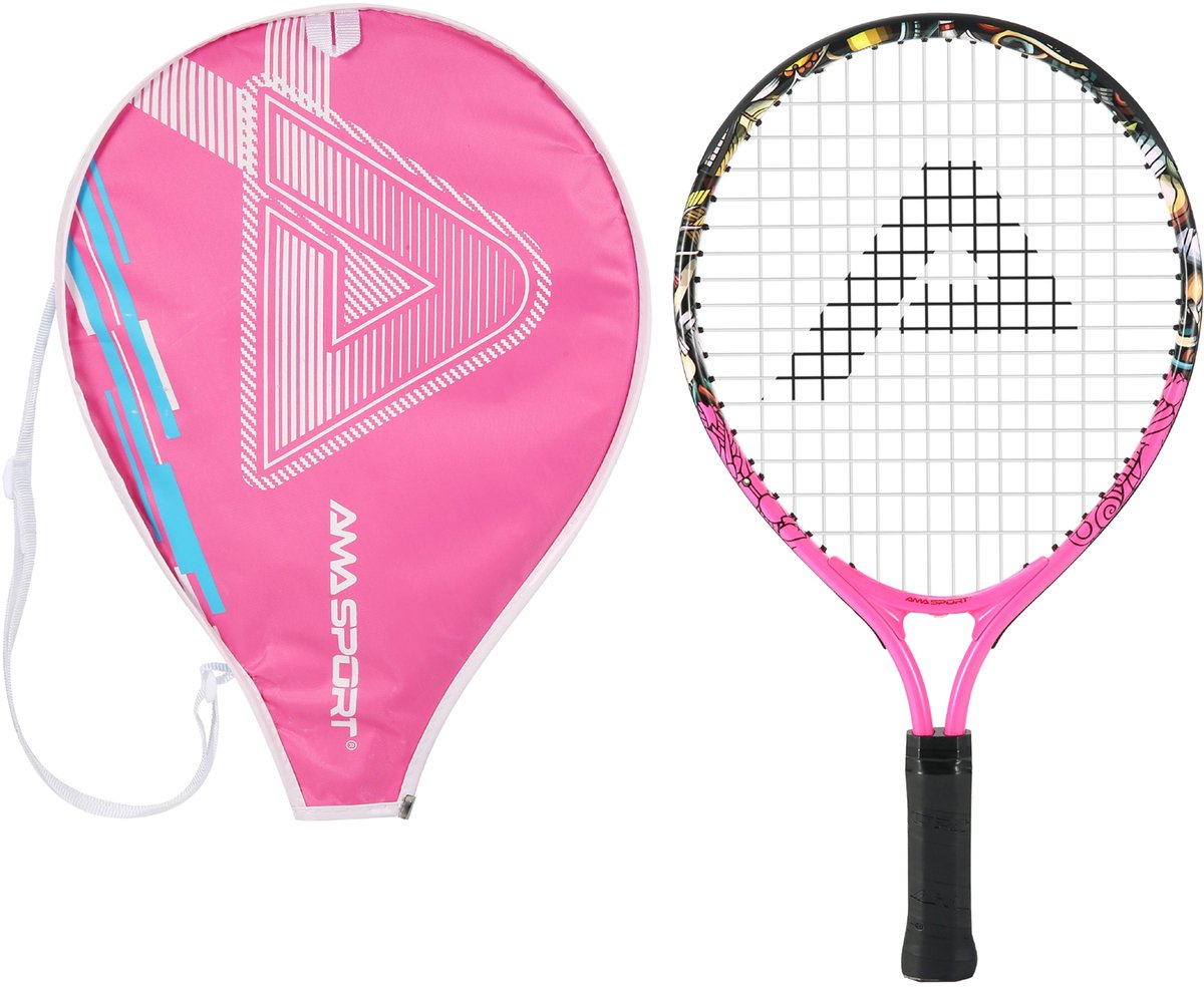 Ama sport racchetta tennis per bambini graffiti rosa 21 pollici - racchetta junior leggera con borsa - ideale per principianti -