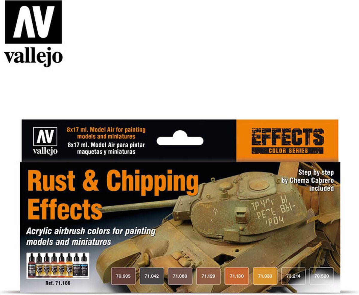 Vallejo val71186 - set de aire modelo efectos de desconchado - 8 x 17 ml