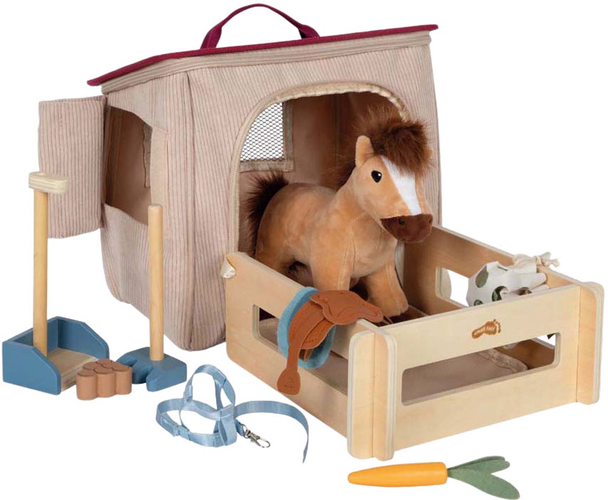 Set da gioco Small Foot - Cavallo con stalla e accessori in borsa