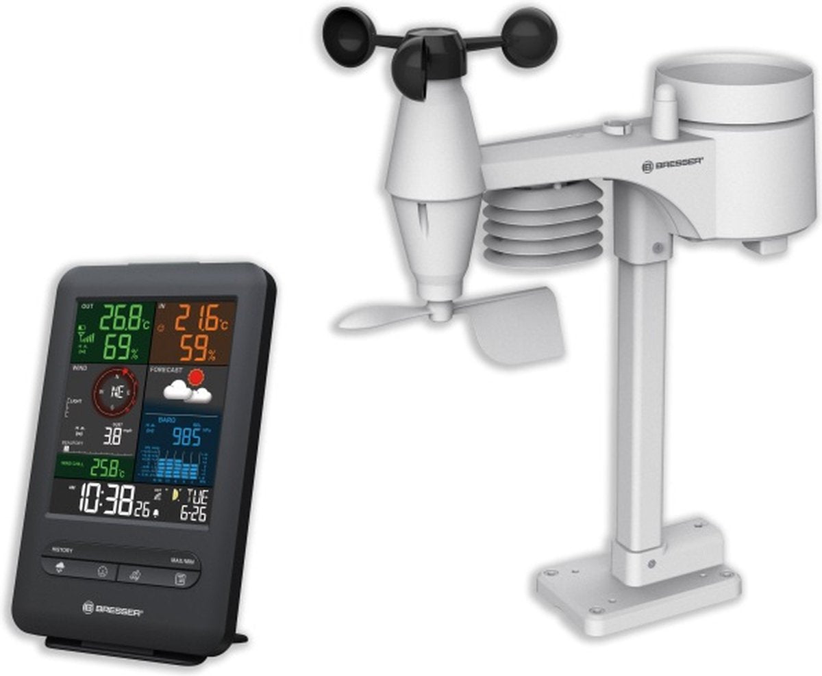 Stazione meteorologica Bresser - 5 in 1 - Beaufort con display a colori - per interni ed esterni - nera