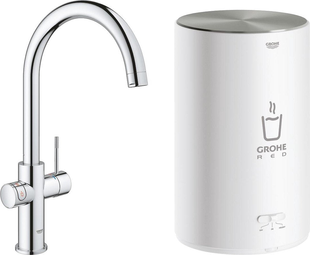 Grohe red compact 3 in 1 kokendwaterkraan - c-uitloop - 4l boiler – chroom