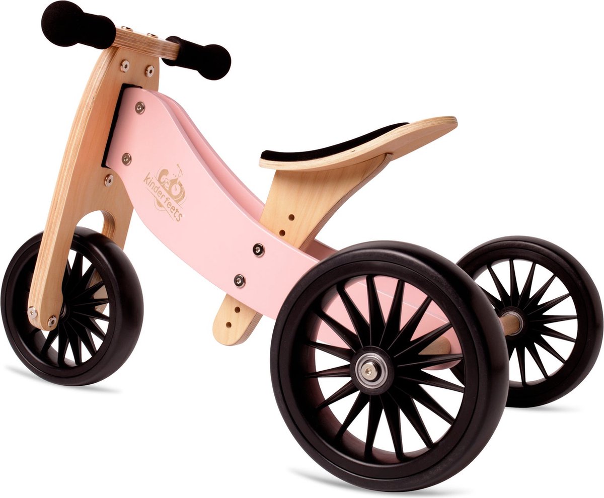 Triciclo bici senza pedali in legno 2 in 1 Kinderfeets da tiny a plus - rosa