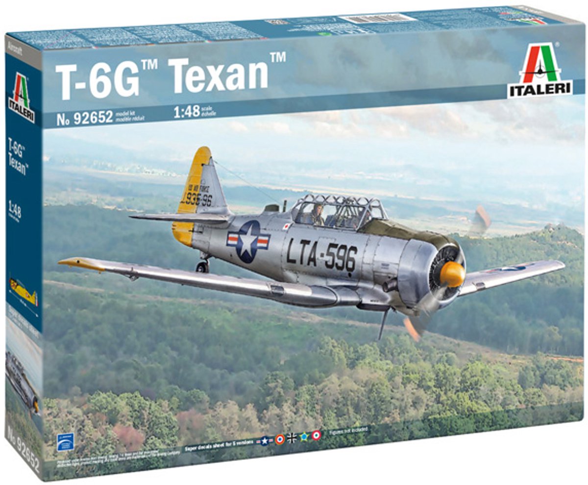 Kit de construcción de maquetas de avión Italeri - 92652 avión de entrenamiento texano t-6g norteamericano - avión de hélice americano de plástico - 1:48 - fabricación de modelos