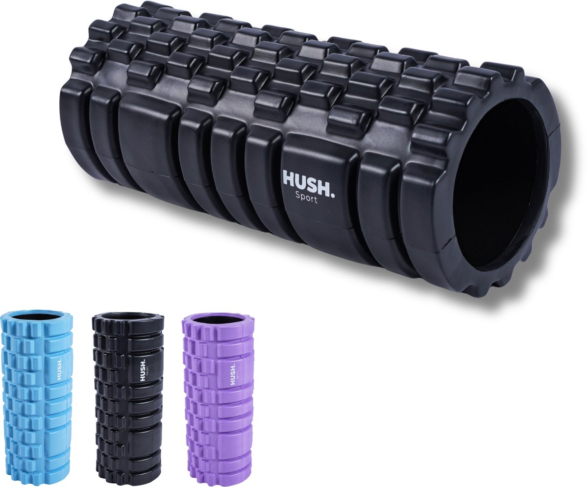 Hush sport - rullo massaggiante in schiuma 33x14 cm - con motivo a griglia - massaggio dei punti trigger per il recupero muscolare - schiuma eva - nero