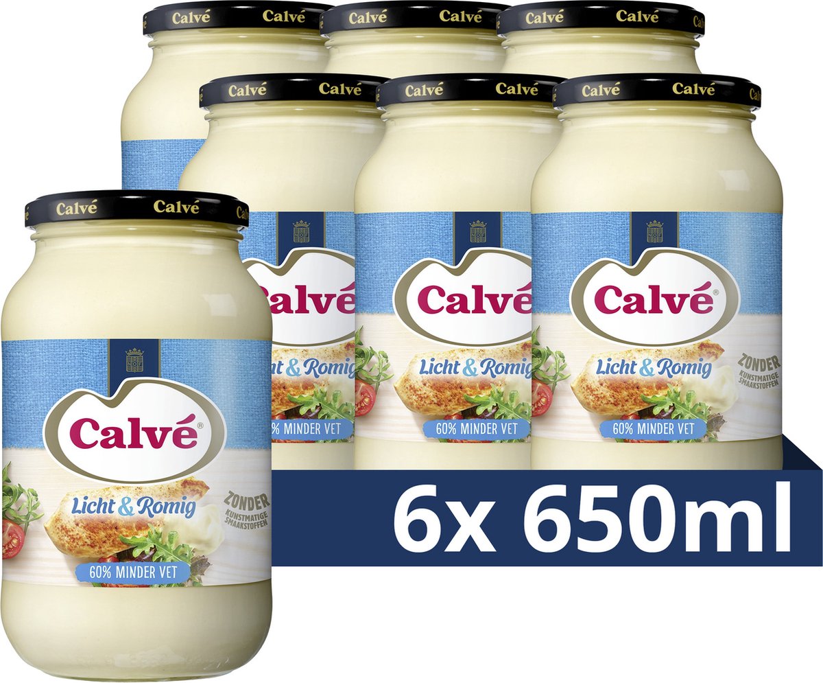 Calve calvé mayonaise pot - licht romig - zonder kunstmatige smaakstoffen - 6 x 650 ml