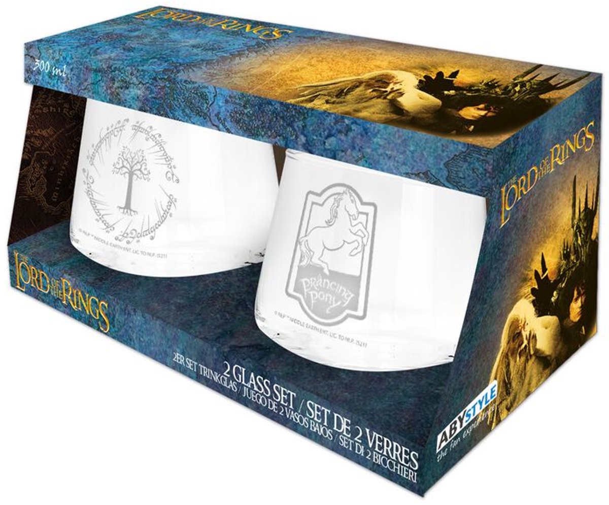 Set di 2 bicchieri Il Signore degli Anelli - set di occhiali unisex pony rampante e gondor - trasparenti - standard