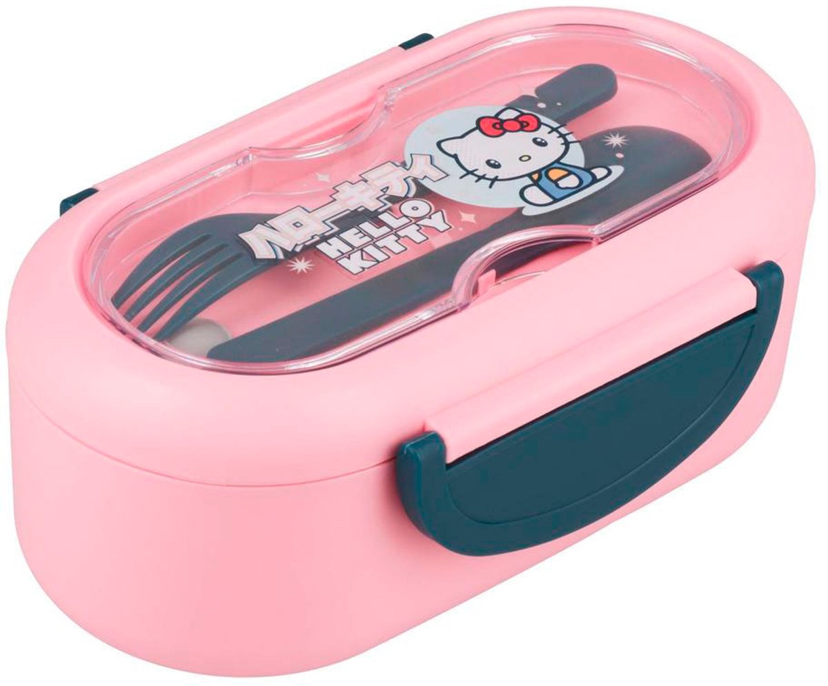 Paladone hello kitty bento box - contenitore per il pranzo Sanrio con licenza ufficiale con divisorio, set forchetta e cucchiaio, lavastoviglie - adatto al microonde, perfetto per lavoro, scuola o picnic -