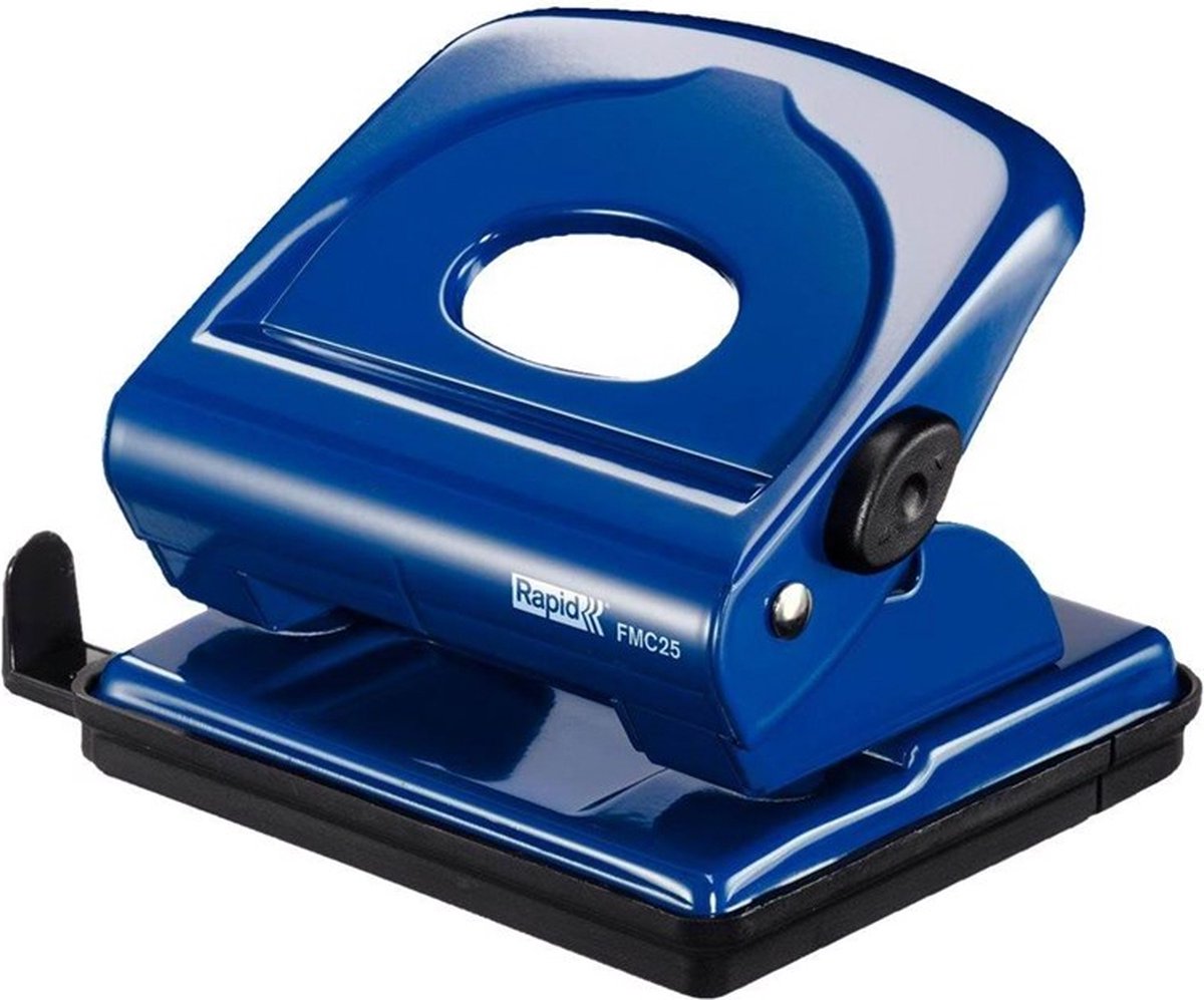 Perforadora rápida - fmc25 - azul - ajustable hasta tamaño A4 - distancia entre orificios 80 mm - puede perforar 25 hojas a la vez -