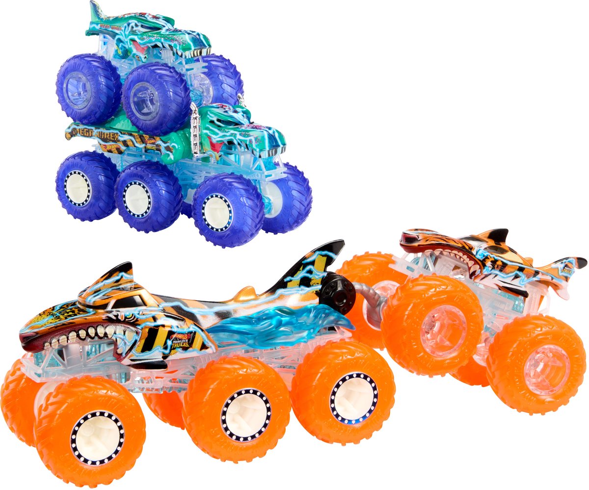 Hot wheels monster trucks - big rig and truck multipack tiger shark en mega-wrex