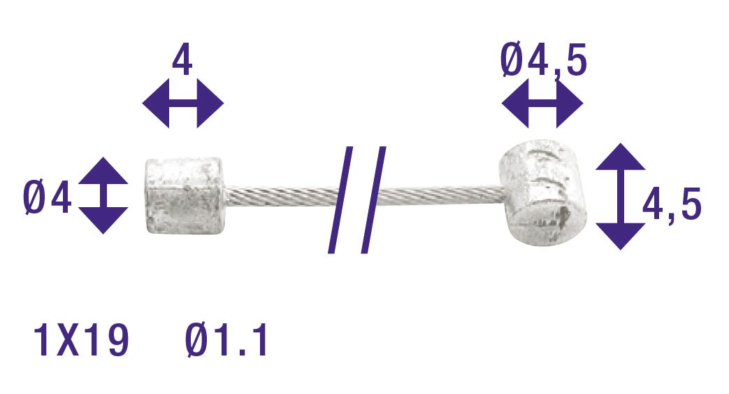 Cordo cable interior ajustador cable interior 225cm ø1.1mm acero inoxidable + 2 tetinas