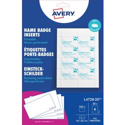 Scheda inserto badge Avery 60x - 90 mm scatola bianca 20 fogli