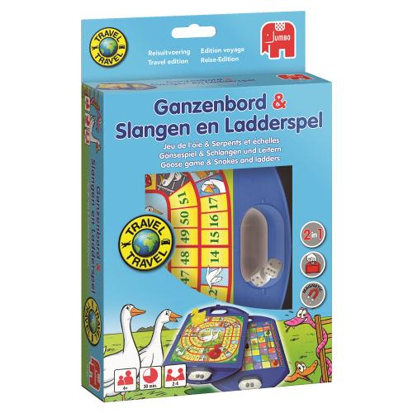 Juego de viajes de Jumbo Ganzenbord Snakes and Ladder Game