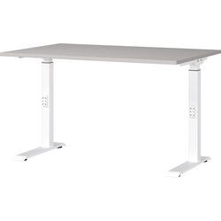 Scrivania sit-stand germania 7910-617uk cashmere, piede a C bianco