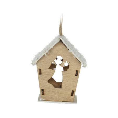 Casa de colgilla de Navidad de madera con LED