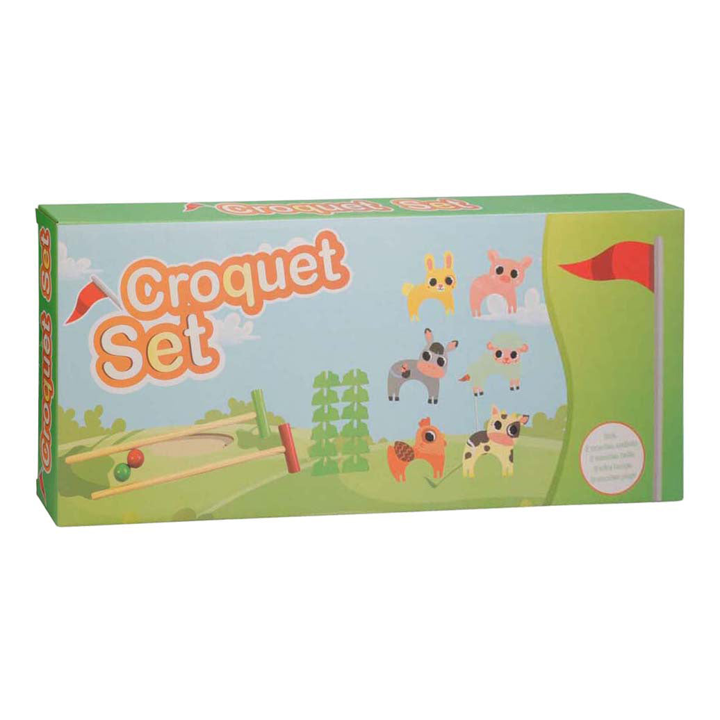 Gioco di croquet in legno con animali da fattoria