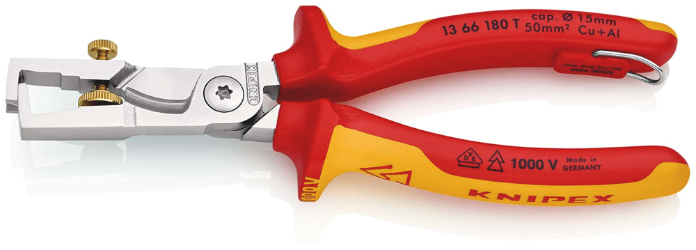 Alicates pelacables Knipex strix® con cortacables | aislado | armarios multicomponente | Probado por VDE - 13 66 180 t