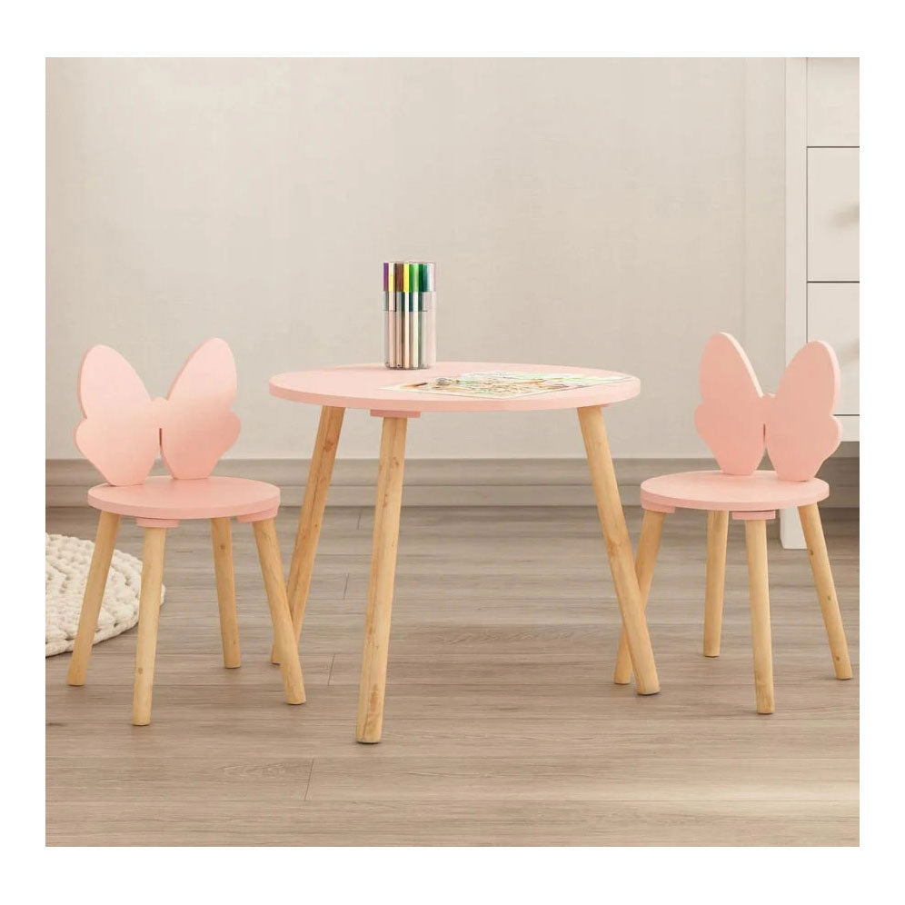 Conjunto de mesa de madera con 2 sillas mariposa - rosa