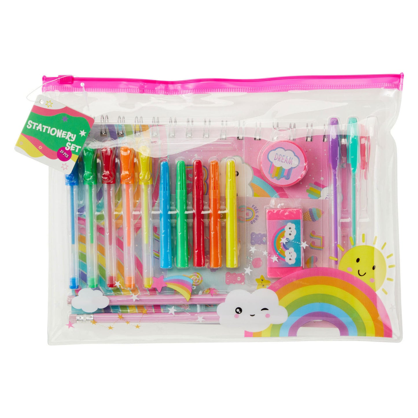 Juego de papelería alegre - con libreta y pegatinas - 19 piezas.