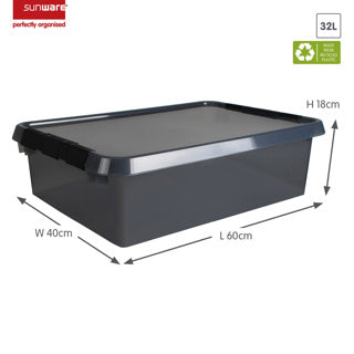 Box portaoggetti della linea Comfort 32 litri trasparente grigio nero 60 x 40 x 18 cm | 2 pezzi