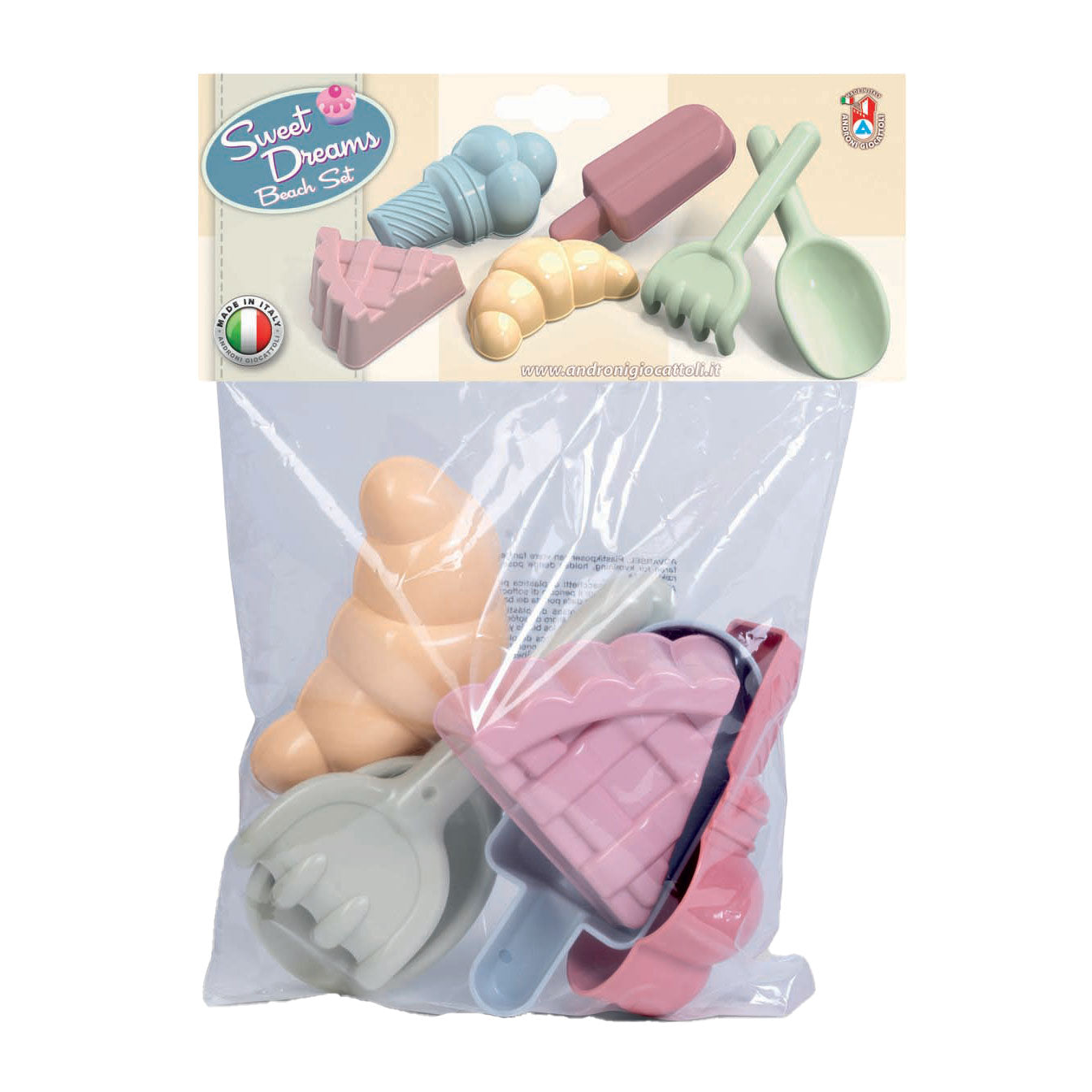 Le prelibatezze di sabbia di Androni con pala e rastrello, 6dlg.