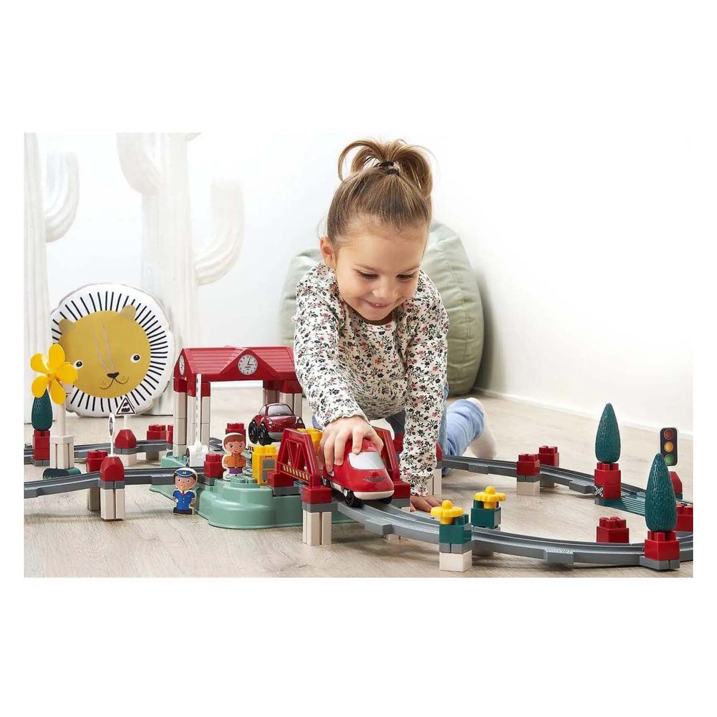 Abrick ecoiffier - set da costruzione binari ferroviari, stazione e accessori, 140 pezzi.