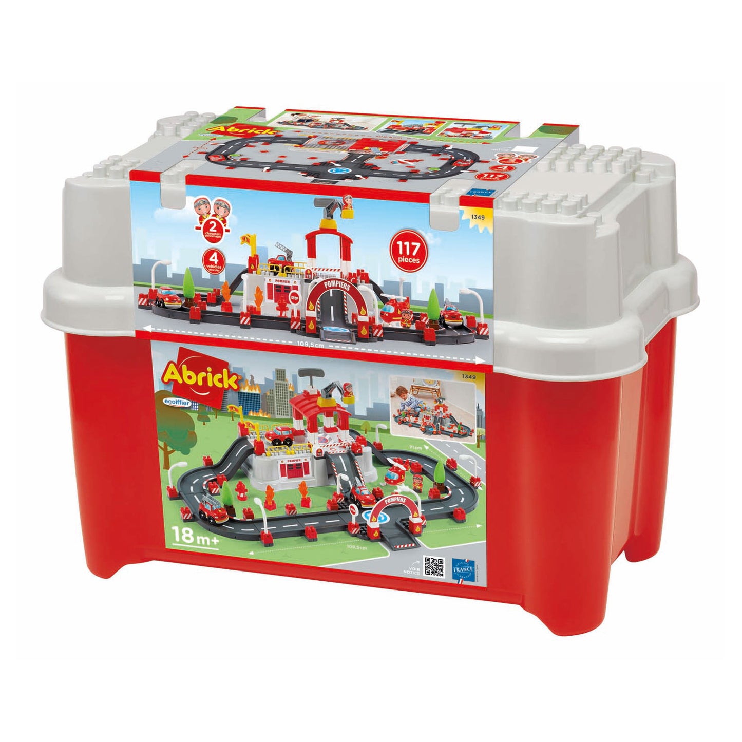 Abrick Ecoiffier Construction Set - Brigada de incendios con tapa como base de juego, incluidos los accesorios para la mini ciudad - Almacenamiento en toneladas - desde 18 meses