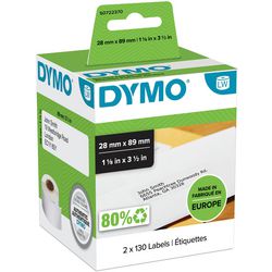 Dymo etichette etichettatrice ft 89 x 28 mm, bianco (2x 130 pezzi)