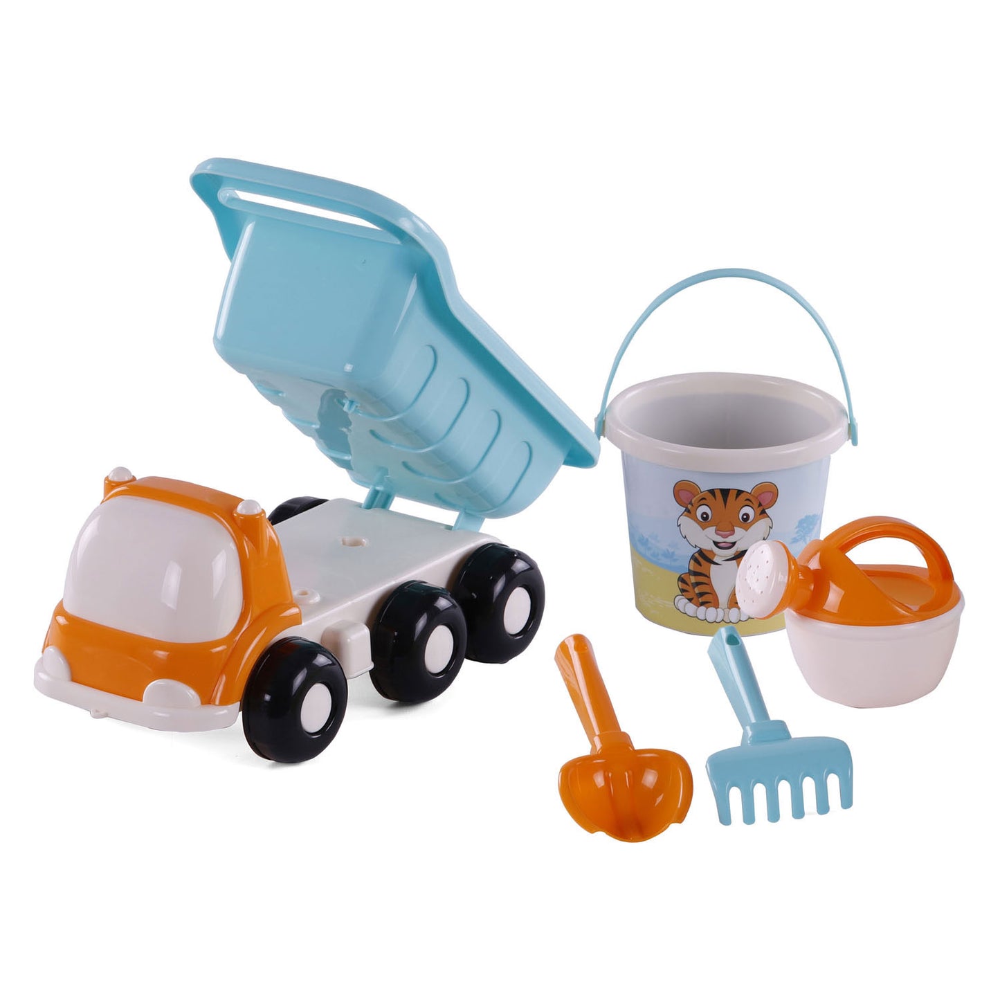 Cavallino Toys Cavallino Beach Kiepwagen con cubo azul, 5dlg.