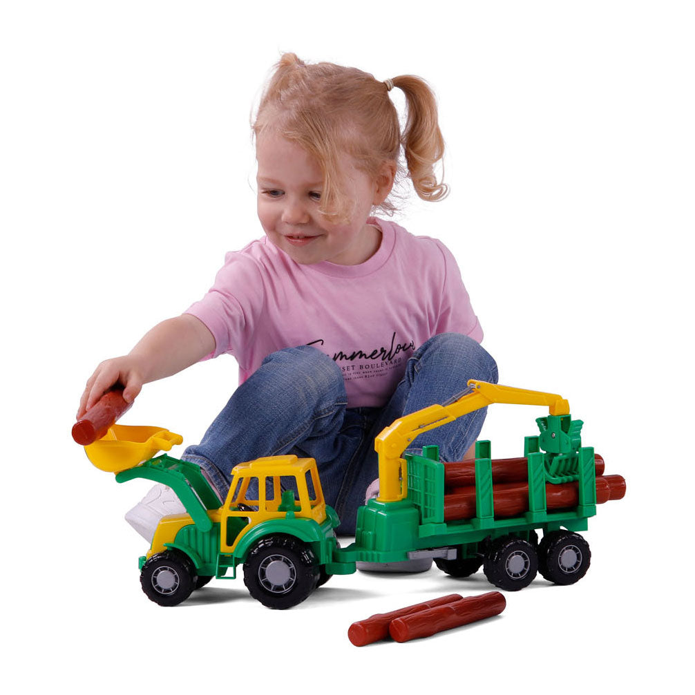 Cavallino Toys Cavallino Junior Tractor con rimorchio di rubinetto e legno, 46 cm