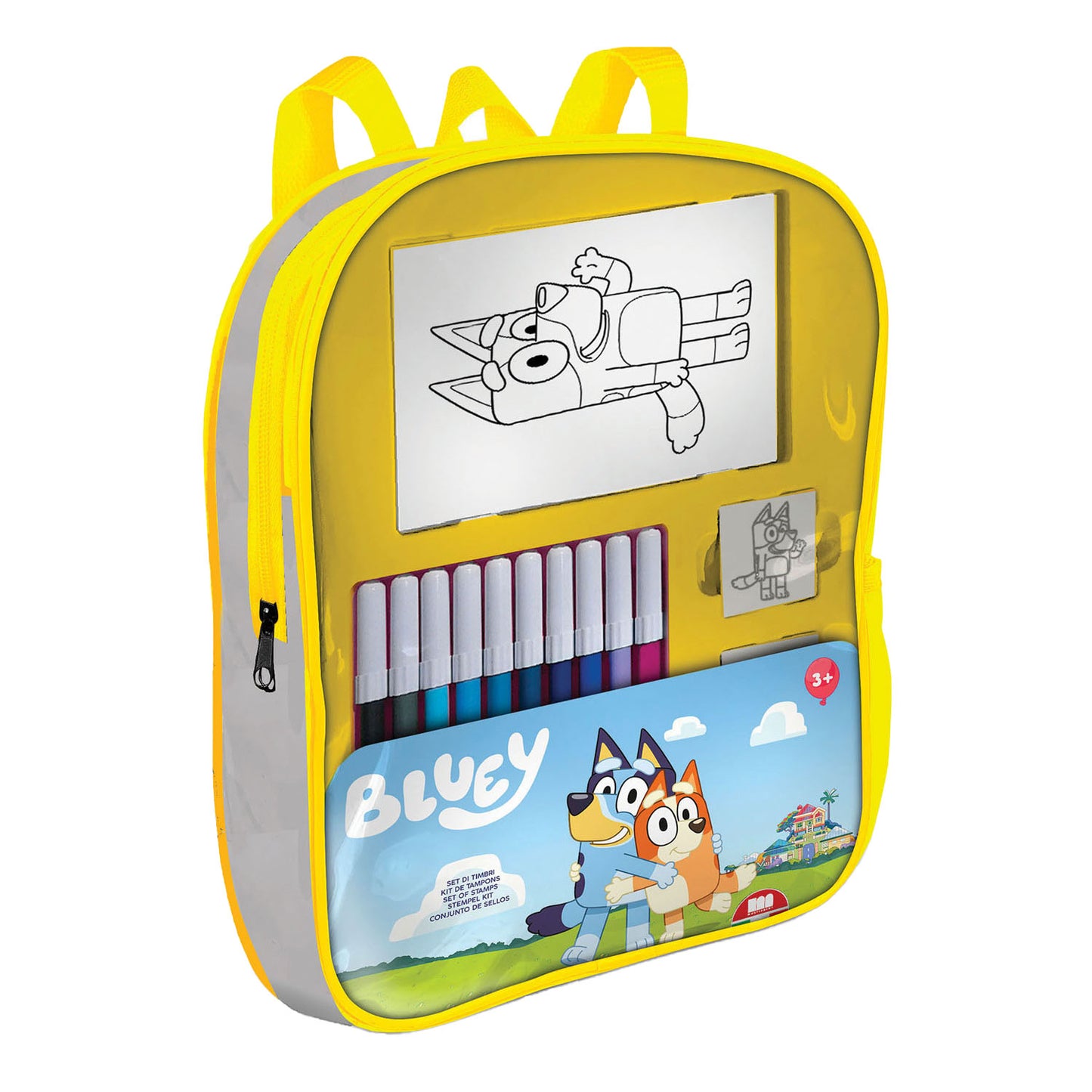 Zaino bluey multiprint con francobolli e penne in feltro