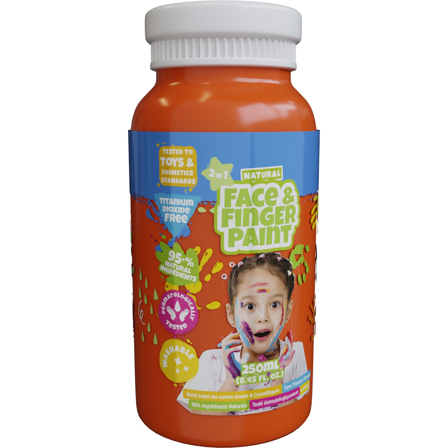 Botella de pintura de dedo de cara natural de boti oranje, 250 ml