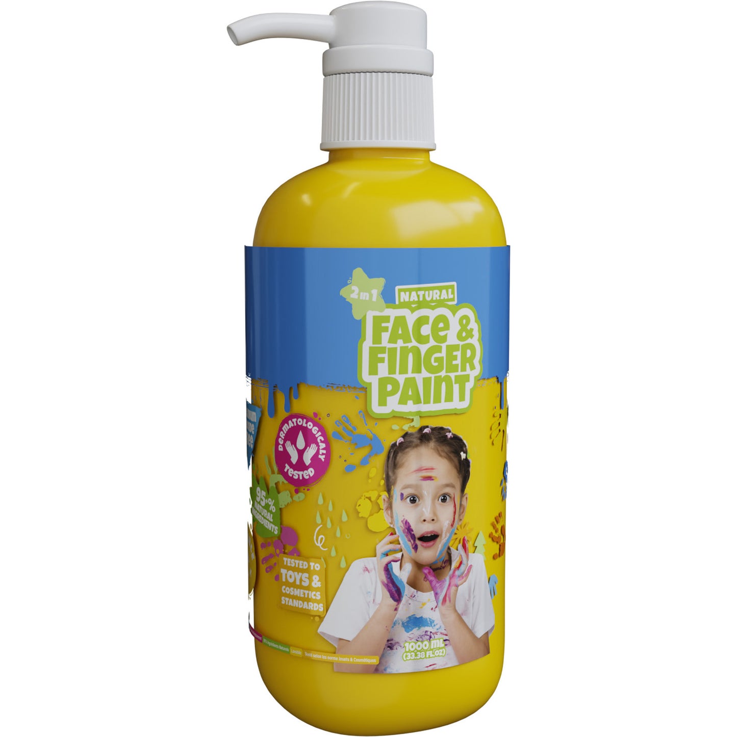 Botella de pintura de dedo de la cara natural de Boti con bomba amarillo, 1l