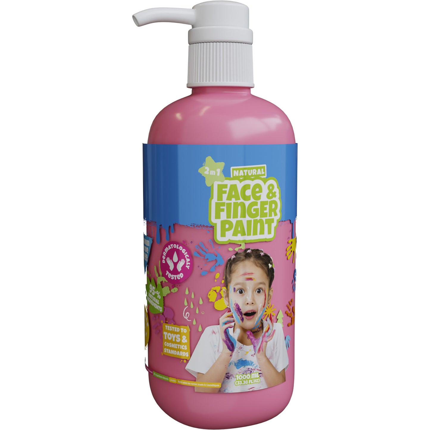 Botella de pintura de dedo de la cara natural de Boti con la bomba rosa, 1L