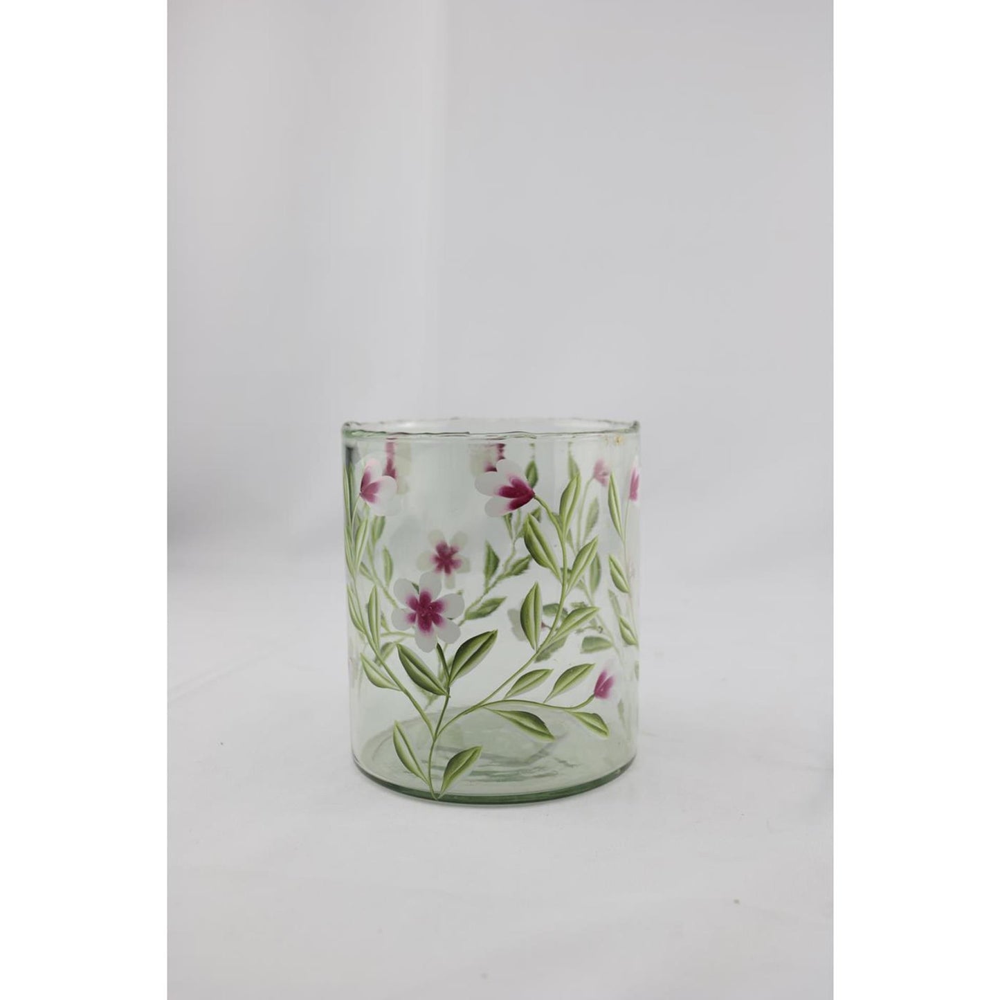 Vaso atmosfera signorile in vetro con fiori rosa 13x13x15cm
