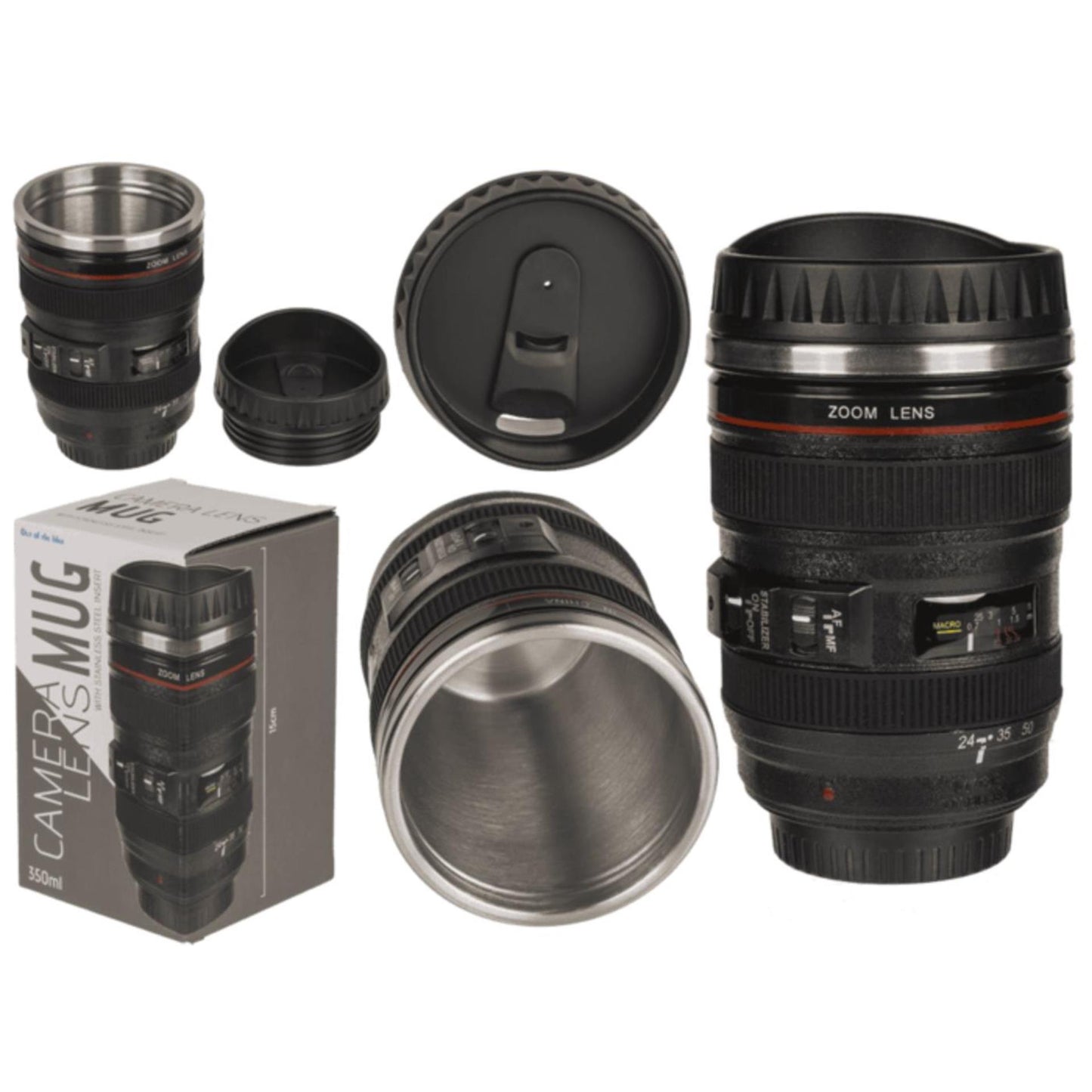 Ootb taza de viaje lente de cámara acero inoxidable 15cm